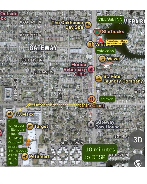 This map shows local businesses and landmarks in the Gateway area of St. Petersburg, Florida — 8701 4TH STREET N UNIT 105, ST PETERSBURG, FL