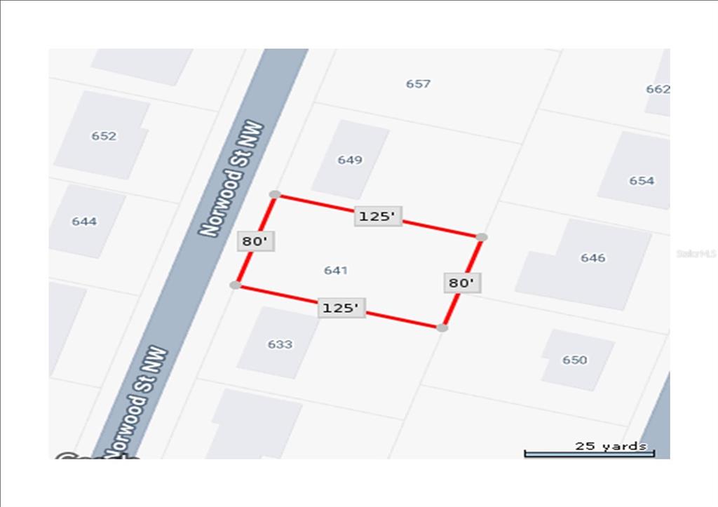 This is a map showing the rectangular property boundaries and dimensions of a lot — 641 NORWOOD STREET NW, PORT CHARLOTTE, FL