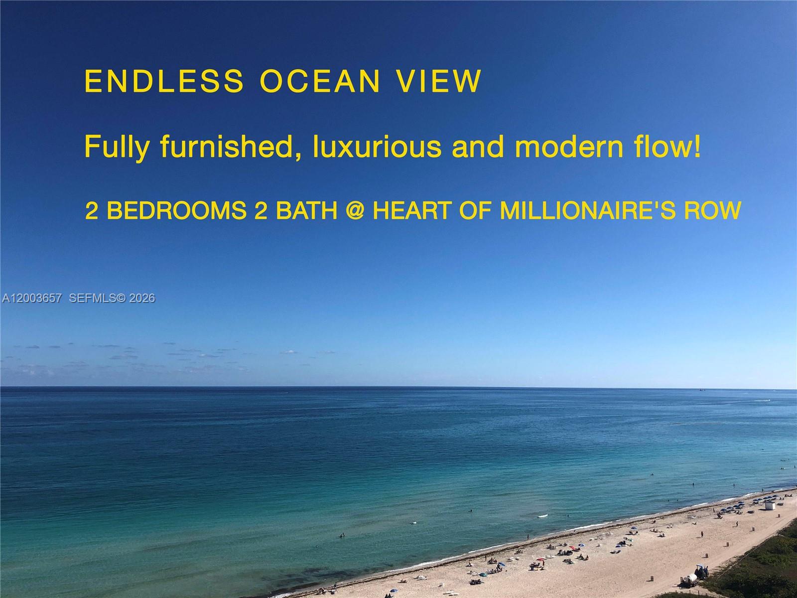 A view of the ocean and sandy beach from a high-rise balcony — 5701 Collins Ave # 1714, Miami Beach FL 33140, MIAMI BEACH, FL