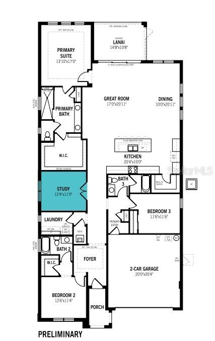 This is a floor plan for a single-story residential home with three bedrooms and a garage — 34725 FLOWER PATCH DRIVE, DADE CITY, FL