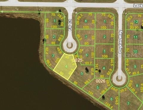 This is a map showing a highlighted residential lot located along a waterfront — 1 FIR COURT, PLACIDA, FL