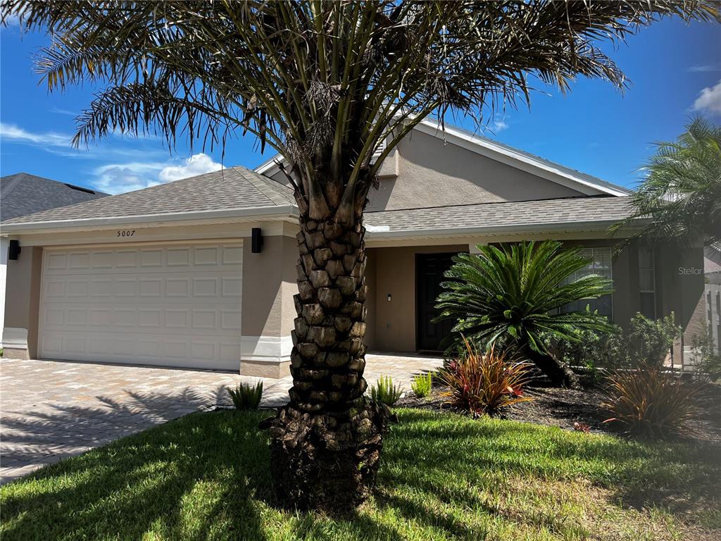 A single-story house with a beige exterior, a two-car garage, and a large palm tree — 5007 TERRA VISTA WAY, ORLANDO, FL