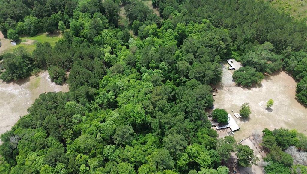 An aerial view shows a wooded property with a clearing and two small structures — MARSHALL LANE, GREEN COVE SPRINGS, FL