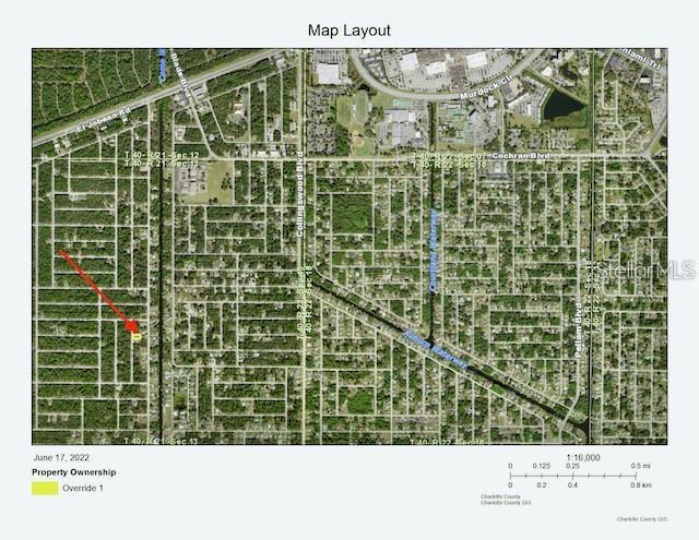 This is a map layout showing a highlighted property parcel within a residential area — 2328 REDFERN STREET, PORT CHARLOTTE, FL