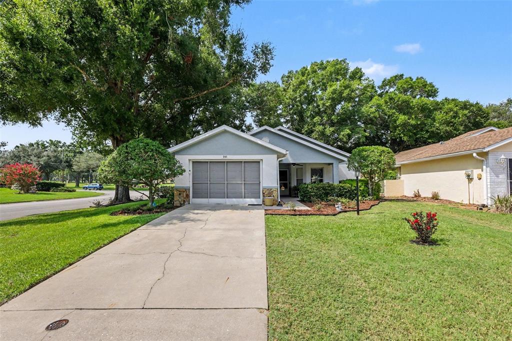A single-story house with a concrete driveway, a garage, and a front lawn with trees — 9141 SW 91ST CIRCLE, OCALA, FL