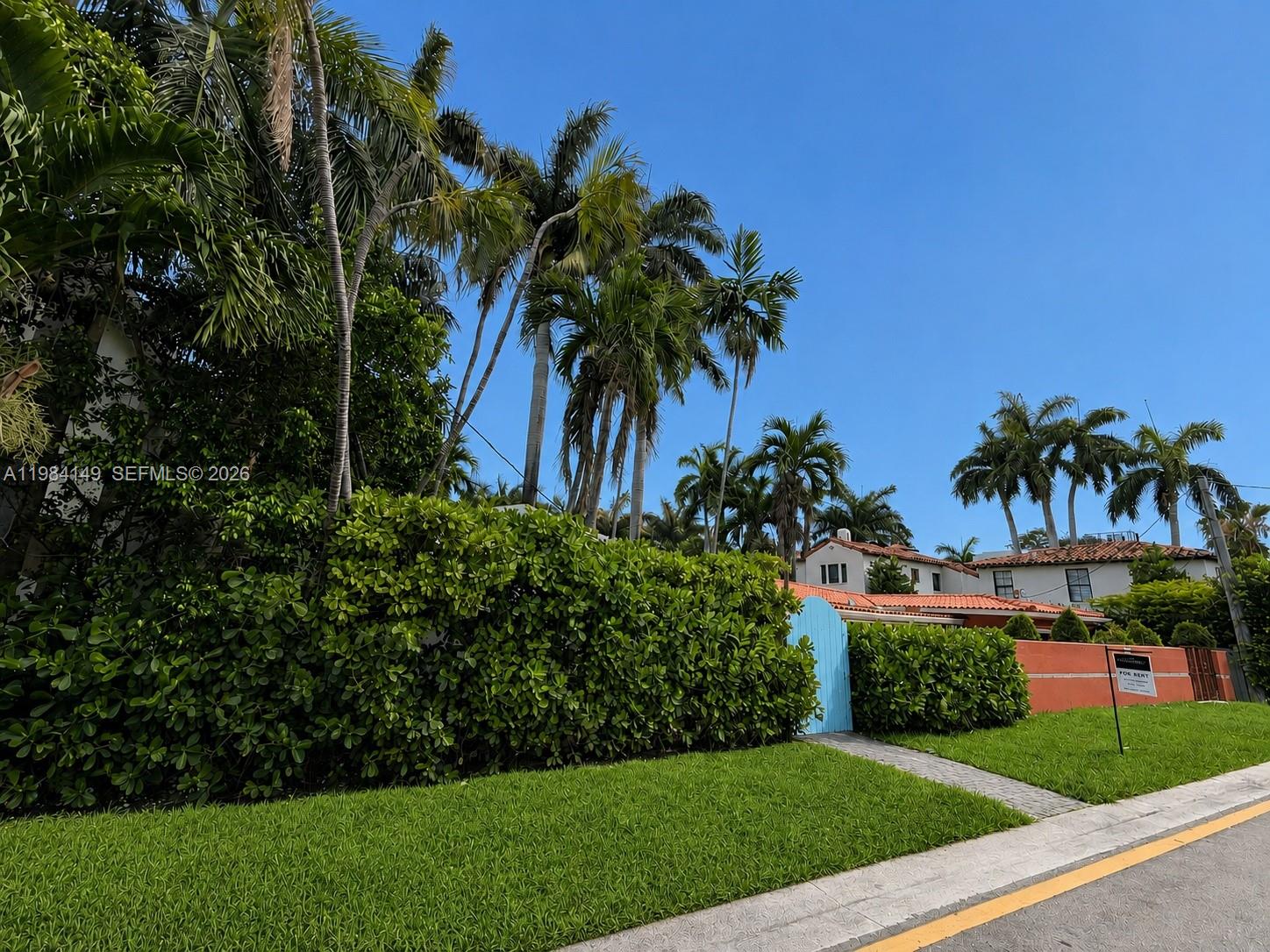 A house with a red-tiled roof is partially obscured by a tall hedge and palm trees — 265-B Palm Ave, Miami Beach FL 33139, MIAMI BEACH, FL