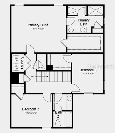 This is a floor plan of a residential second floor featuring three bedrooms and two bathrooms — 140 BRINSMEAD ROAD, HAINES CITY, FL