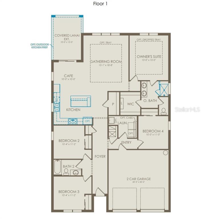 This is a floor plan for a single-story home with four bedrooms and a garage — 16207 TROPICAL SAGE DRIVE, ORLANDO, FL
