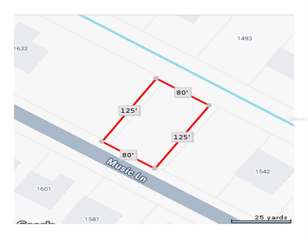 This is a map showing the rectangular property boundaries and dimensions of a vacant lot — MUSIC LANE, NORTH PORT, FL