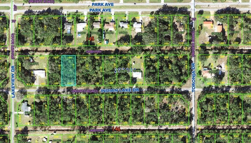 This is a map showing property lot lines and parcel numbers for a residential area — INDIAN LAKE DRIVE, INDIAN LAKE ESTATES, FL