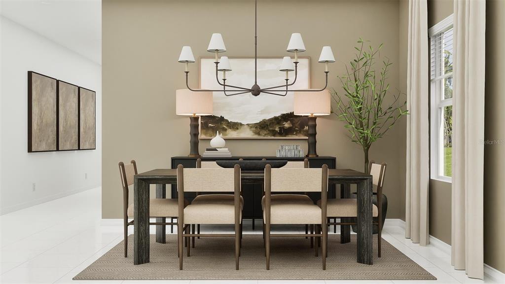This is a rendering of a dining room featuring a dark wood table and chairs — 26621 WILGROVE PLACE, PUNTA GORDA, FL