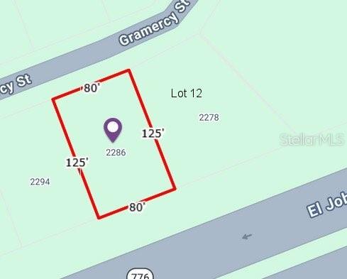 This is a map showing the rectangular property boundaries and dimensions of a vacant lot — 2286 GRAMERCY STREET, PORT CHARLOTTE, FL