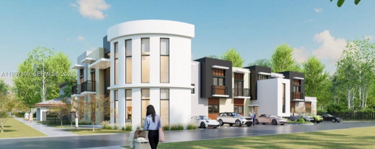 This is a digital rendering of a modern multi-unit residential building with a curved facade — 179TH ST SW 179TH ST, Perrine FL 33157, PERRINE, FL