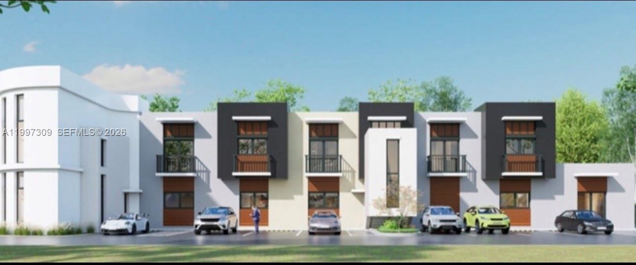 This is a rendering of a modern two-story townhouse complex with multiple units and parking — 179TH ST SW 179TH ST, Perrine FL 33157, PERRINE, FL