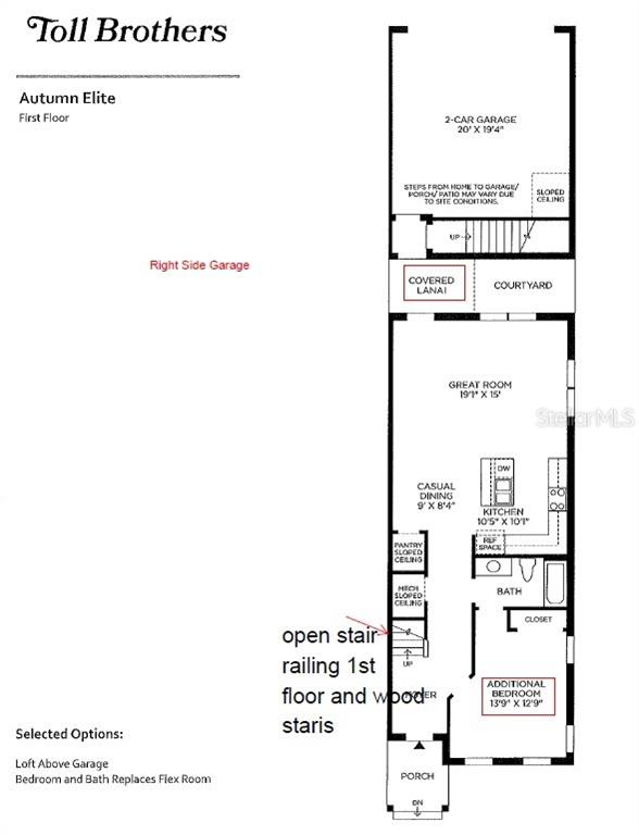 This is a floor plan for the first level of a Toll Brothers Autumn Elite home — 12732 SUNSET WALK DRIVE, WINTER GARDEN, FL