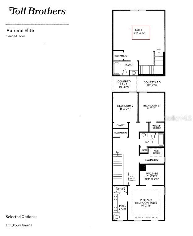 This is a floor plan for the second level of a Toll Brothers home — 12732 SUNSET WALK DRIVE, WINTER GARDEN, FL