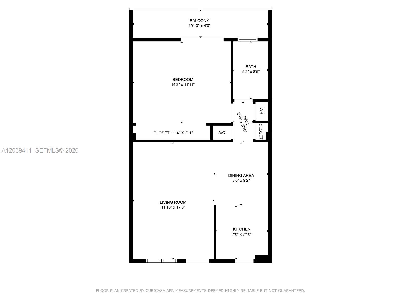 This is a floor plan for a one-bedroom apartment with a balcony — 1620 West Ave # 603, Miami Beach FL 33139, MIAMI BEACH, FL