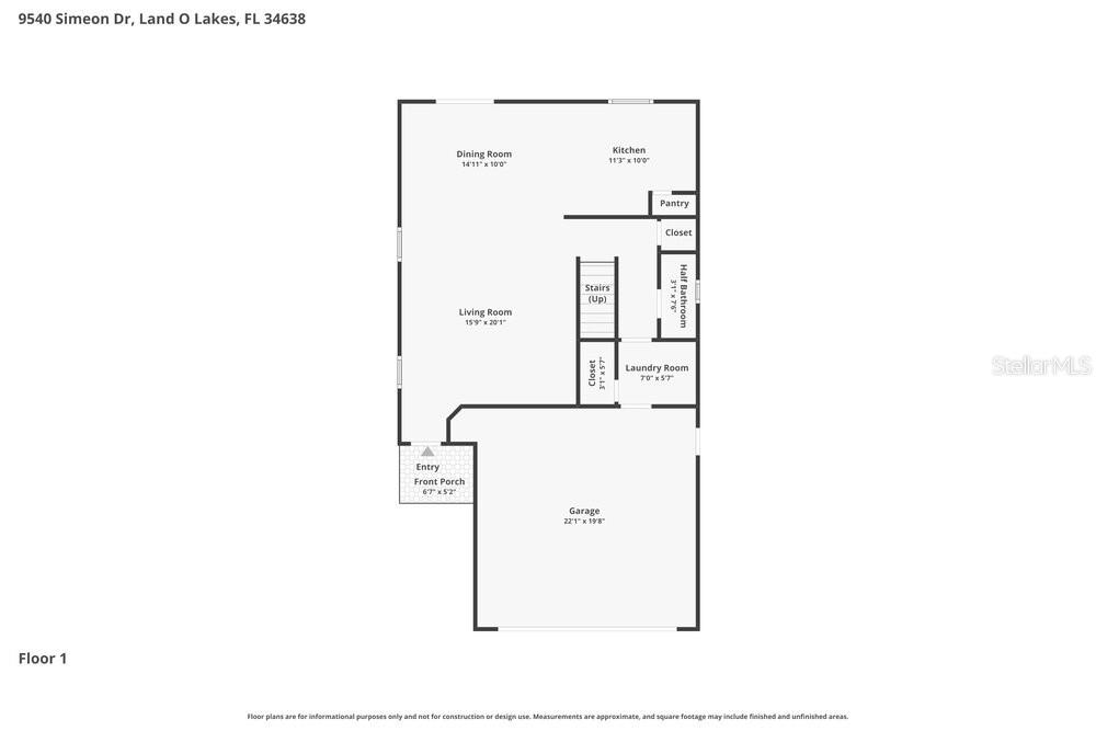 This is a floor plan for the first level of a residential home — 9540 SIMEON DRIVE, LAND O LAKES, FL