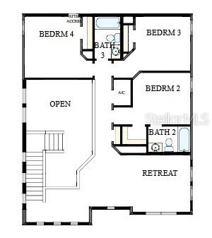 This is a floor plan showing the upper level of a house with four bedrooms — 15227 EASTLYN DRIVE, BRADENTON, FL