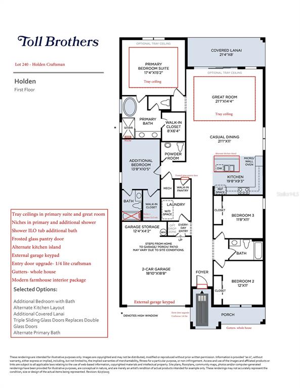 This floor plan shows a single-story house layout with a primary suite and three additional bedrooms — 2882 ARBOR DUNE AVENUE, APOPKA, FL
