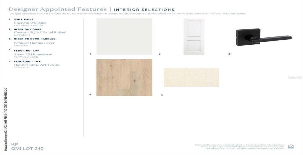 This image is a design board showing interior finish selections for a home — 2882 ARBOR DUNE AVENUE, APOPKA, FL