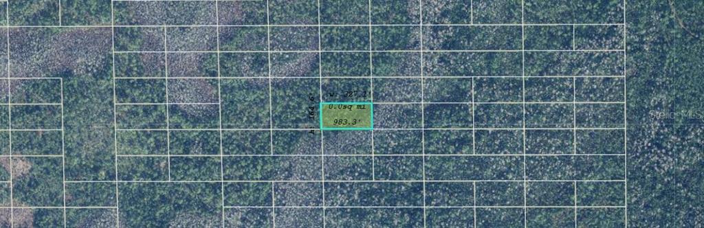 This is an aerial map showing a rectangular plot of land highlighted in light blue — DILL ROAD, ORLANDO, FL