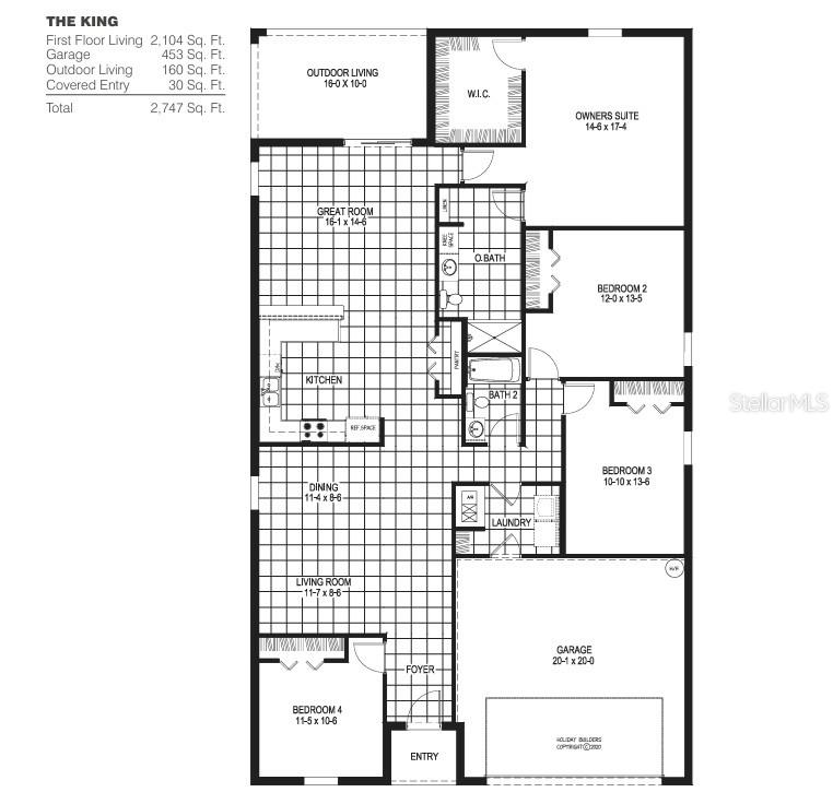 This is a floor plan for a single-story house featuring four bedrooms and a garage — 1018 HERON COURT, POINCIANA, FL