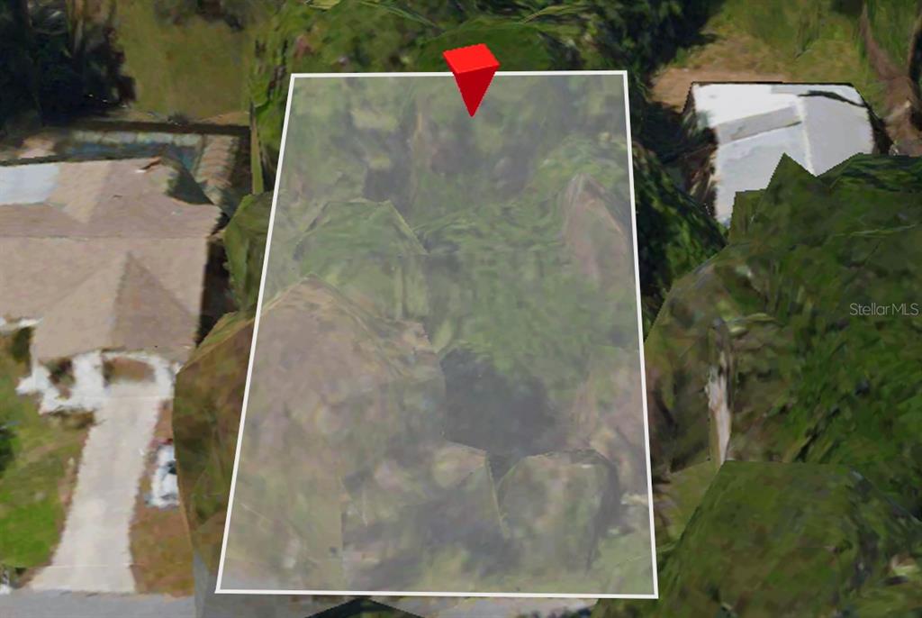 This is an aerial rendering of a plot of land marked with a red pin — 516 PAMETO ROAD, NOKOMIS, FL