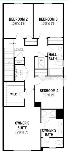 This is a floor plan of a four-bedroom residential upper level with an owner's suite — 5100 GREENSHADE GROVE AVENUE, APOPKA, FL