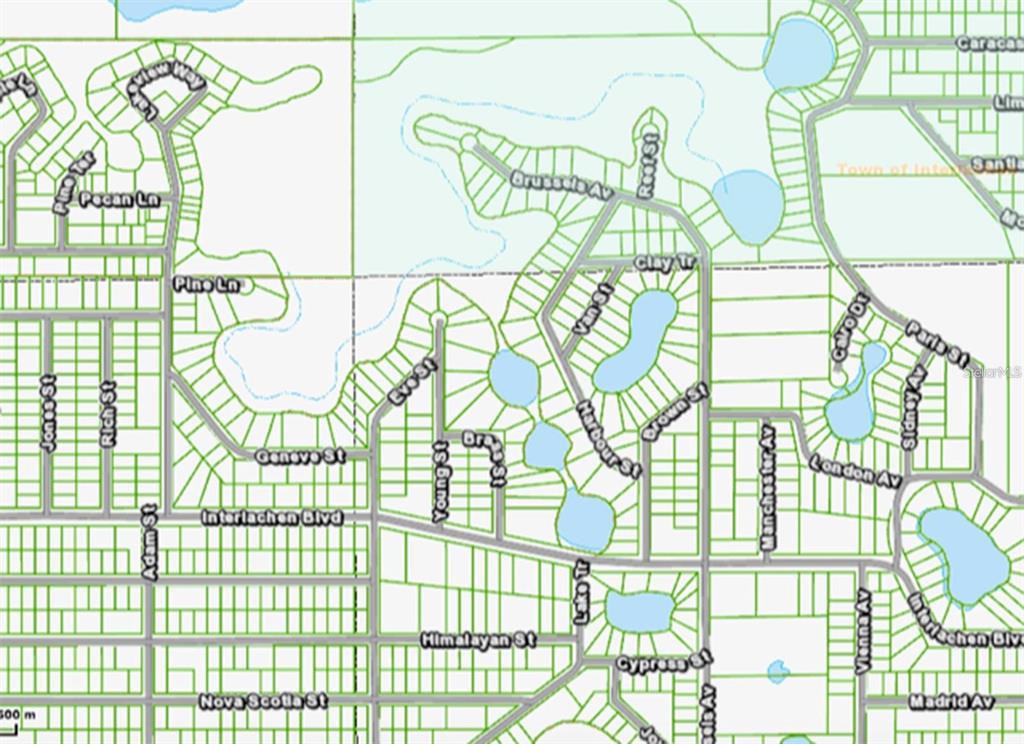 This is a map showing the street layout and property lots of a residential neighborhood — 106 VAN STREET, INTERLACHEN, FL