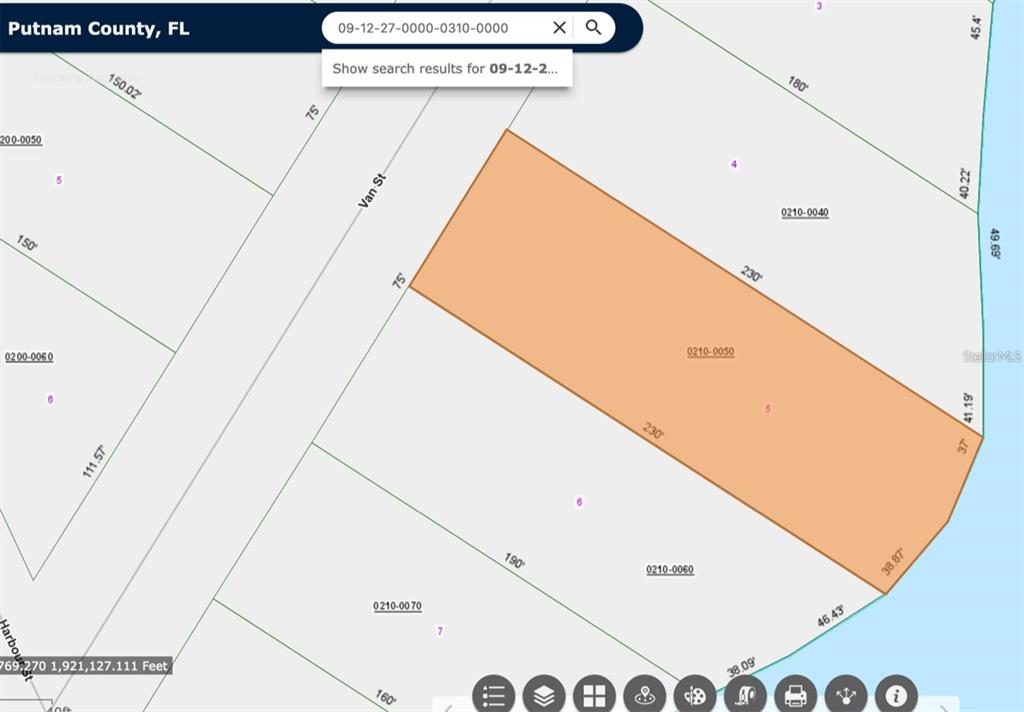 This is a digital map showing property parcel boundaries and dimensions in Putnam County, Florida — 106 VAN STREET, INTERLACHEN, FL
