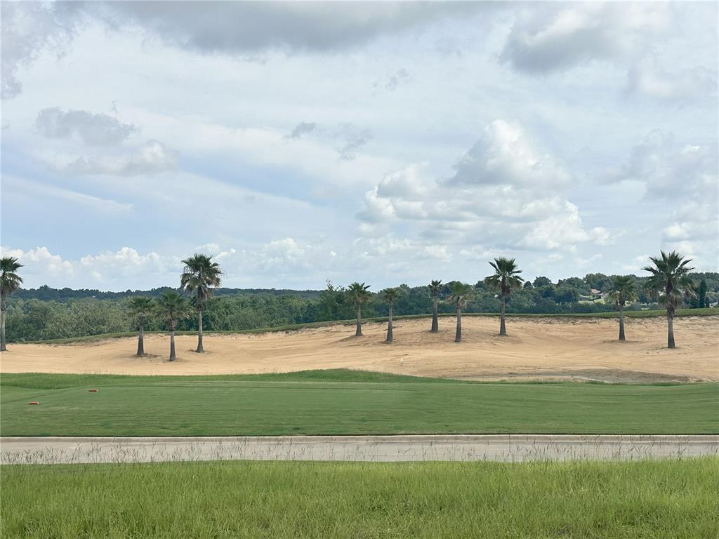 A view of a golf course with palm trees and a large sandy bunker area — 16243 VETTA DRIVE, MONTVERDE, FL