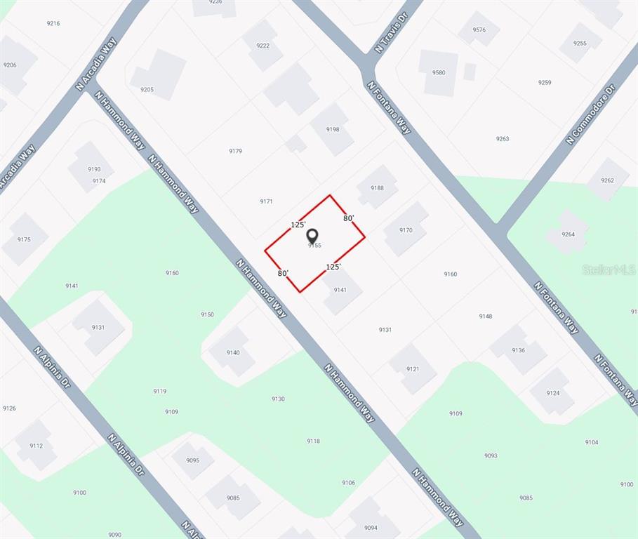 This is a map showing a rectangular property lot with dimensions of 80 feet by 125 feet — 9155 N HAMMOND WAY, CITRUS SPRINGS, FL