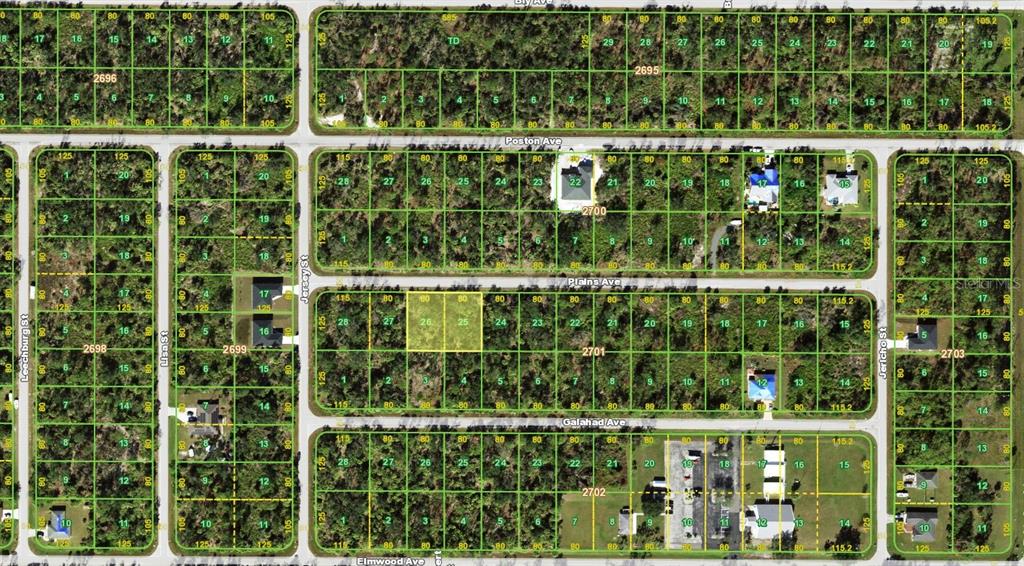 This is a plat map showing residential lots and street layouts in a neighborhood — 17411 PLAINS AVENUE, PORT CHARLOTTE, FL