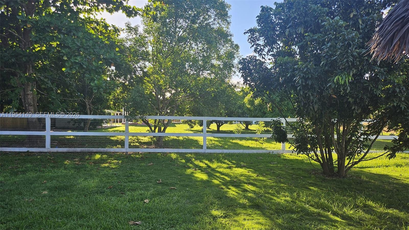 A white fence separates a grassy yard from a grove of trees — 16400 SW 173rd Ave, Miami FL 33187, MIAMI, FL