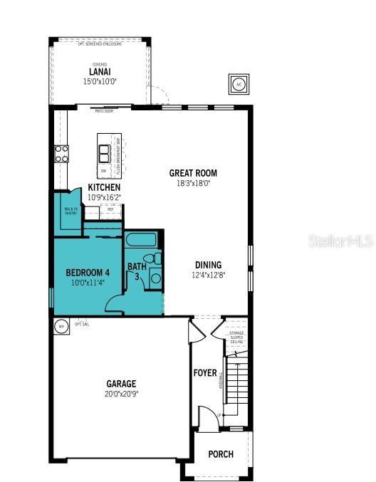 This is a floor plan of a home's first level featuring a garage, kitchen, and lanai — 1775 SOARING VIDA STREET, PALMETTO, FL