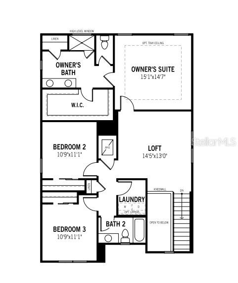 This is a floor plan for the second level of a home featuring three bedrooms — 1775 SOARING VIDA STREET, PALMETTO, FL