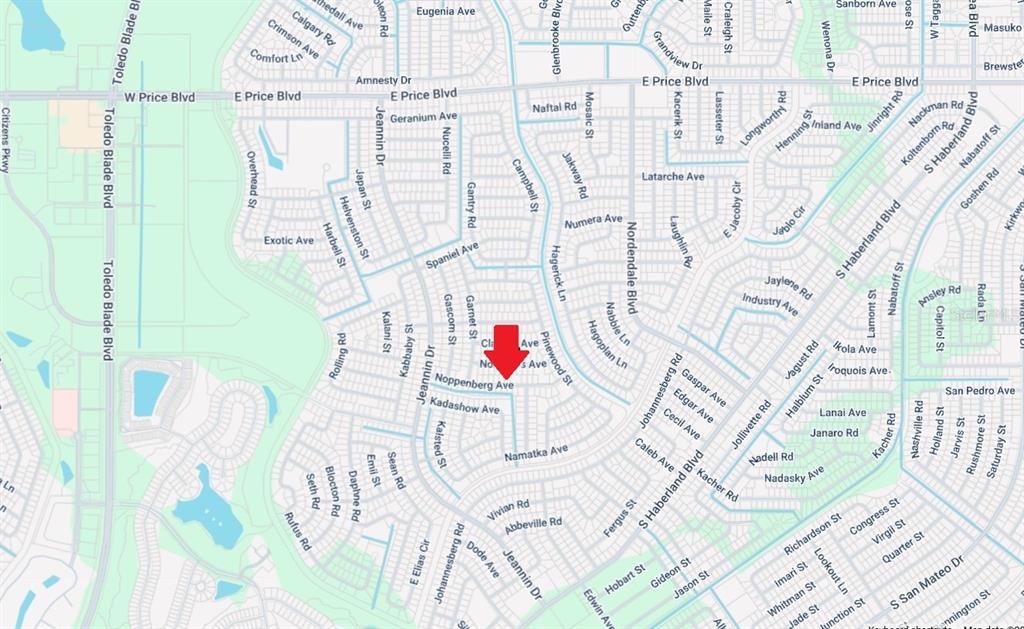 This is a map showing residential streets and roads in a suburban neighborhood — NOPPENBERG AVENUE, NORTH PORT, FL