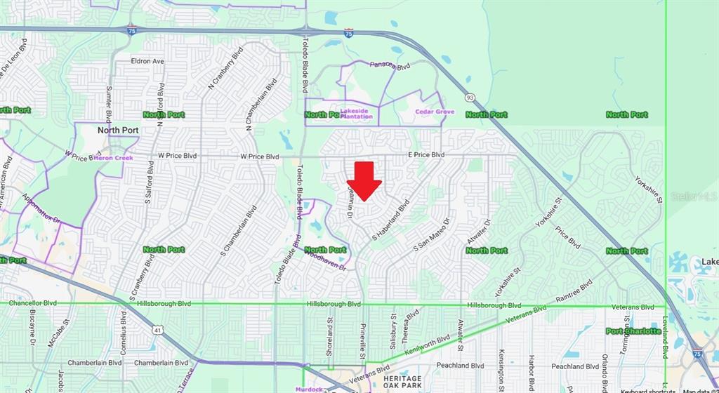This is a map showing the location of a property in North Port, Florida — NOPPENBERG AVENUE, NORTH PORT, FL