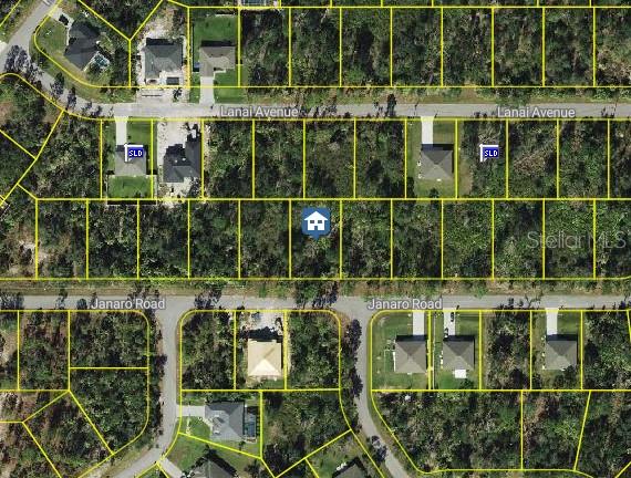 This is an aerial map showing residential lots and houses along Lanai Avenue and Janaro Road — JANARO ROAD, NORTH PORT, FL
