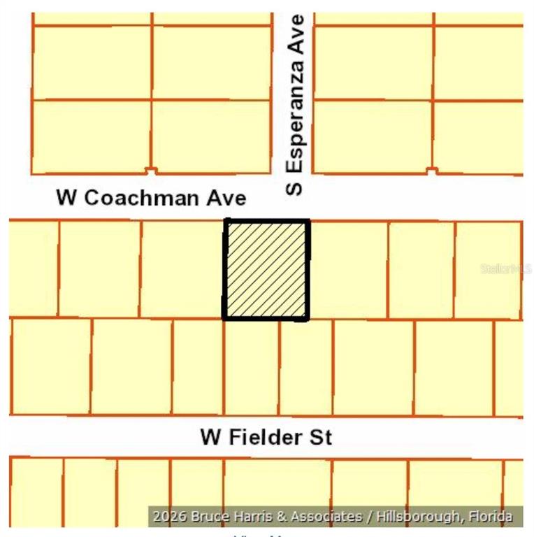 This map shows a highlighted rectangular property lot located between W Coachman Ave and W Fielder St — 3120 W COACHMAN AVENUE, TAMPA, FL