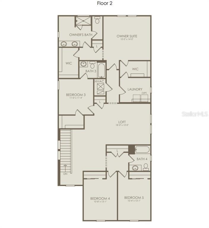 This is a floor plan for the second level of a home featuring five bedrooms — 4813 FINLEY DRIVE, DAVENPORT, FL