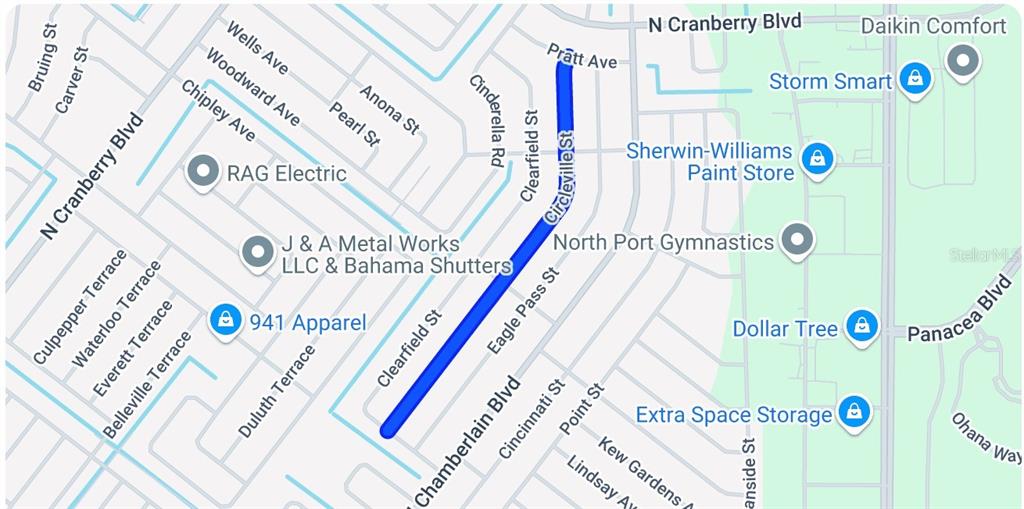 This is a map showing streets and businesses in a residential and commercial area — LOT 2 CIRCLEVILLE STREET, NORTH PORT, FL