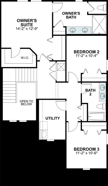 This is a floor plan of a residential second story featuring three bedrooms and two bathrooms — 13716 BERRYWOOD COURT, HUDSON, FL