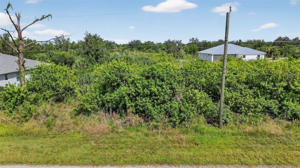 A vacant, overgrown lot sits between two residential houses under a blue sky — 8044 THRUSO ROAD, PORT CHARLOTTE, FL