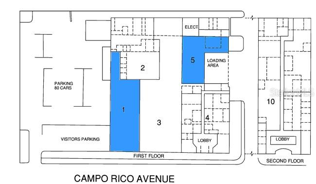 This is a floor plan showing the first and second levels of a commercial building — 6020 CAMPO RICO AVE., CAROLINA, PR