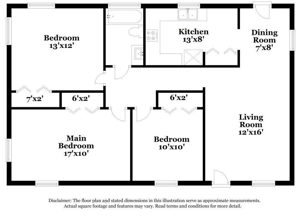 This is a floor plan showing a two-bedroom apartment with a kitchen, dining room, and living room — HALLANDALE BEACH, FL