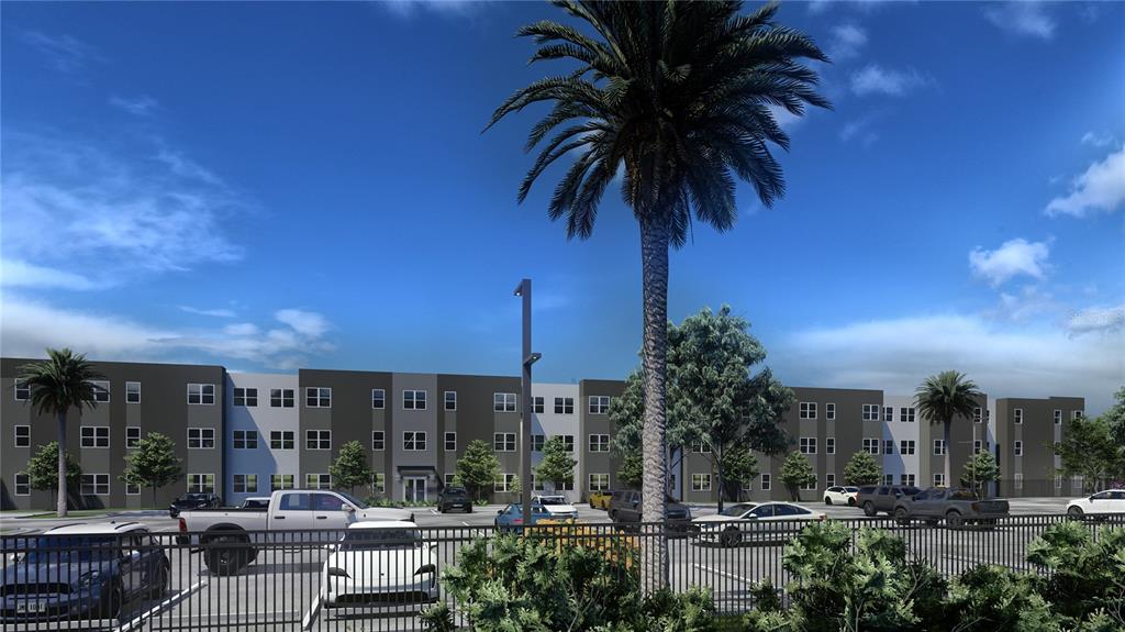 This is a digital rendering of a multi-story apartment building with a parking lot — 4424 S TEXAS AVENUE, ORLANDO, FL
