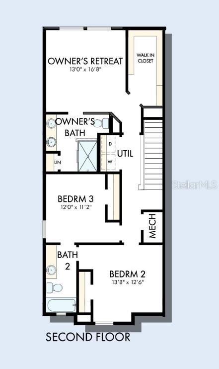 This is a floor plan of a residential second floor featuring three bedrooms and two bathrooms — 6418 JENSEN VIEW AVENUE, APOLLO BEACH, FL