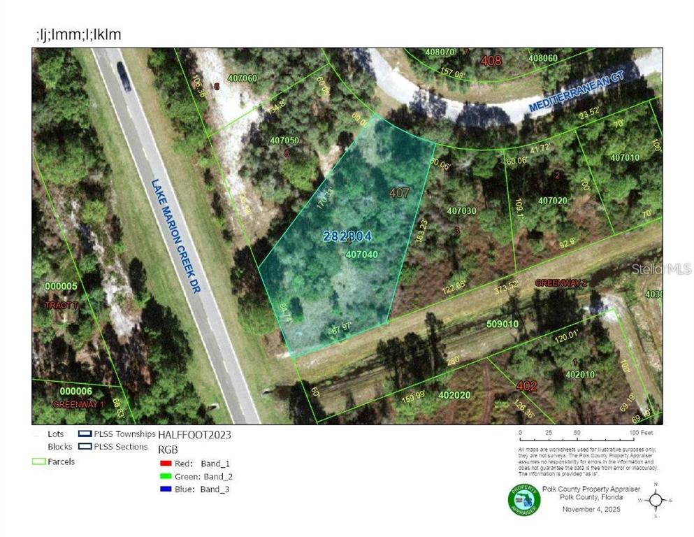 This is a property tax map showing parcel boundaries, lot numbers, and street names — MEDITERRANEAN COURT, POINCIANA, FL